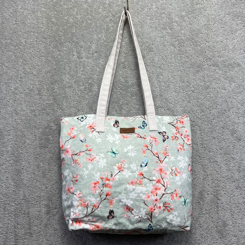 Maison d'Hermine Tote Bag Green Floral Butterflies Cherry Blossom Print Canvas